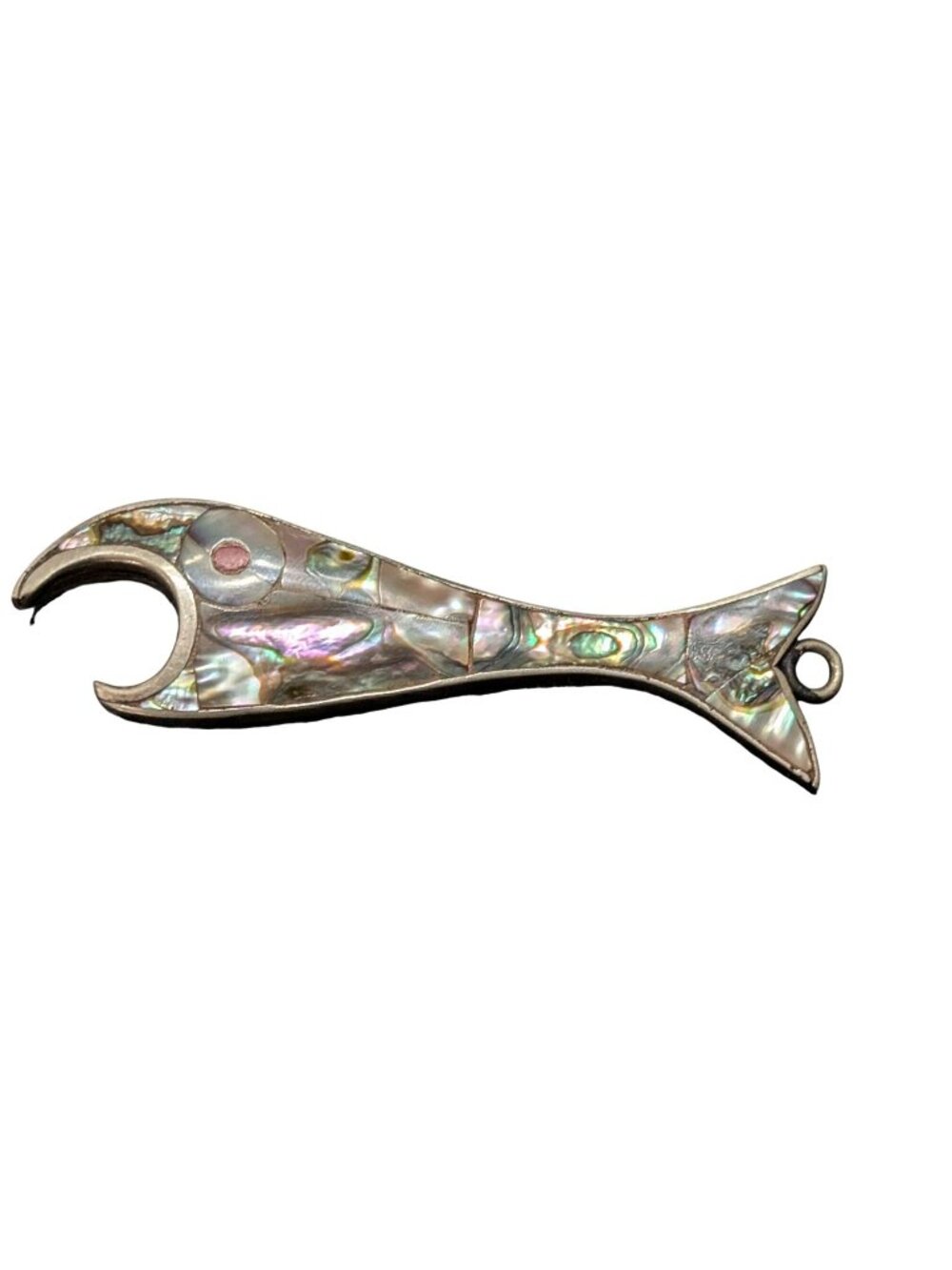 Abalone & Alpaca Silver Fish-Shaped Bottle Opener 3.5 In Handmade Unique Design